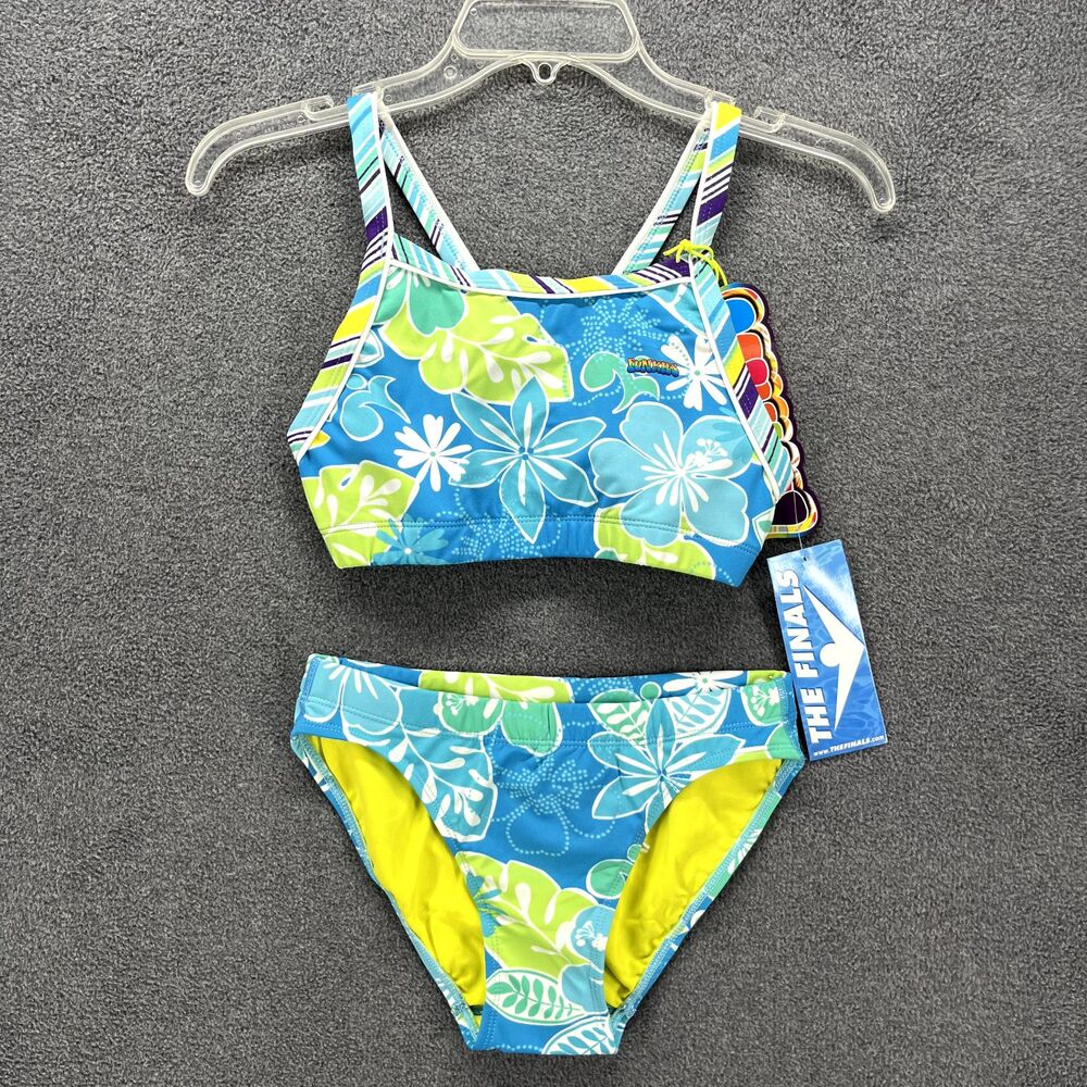 THE FINALS Bikini‎ Set XXS Blue Floral Swimsuit Workout Funkies Youth